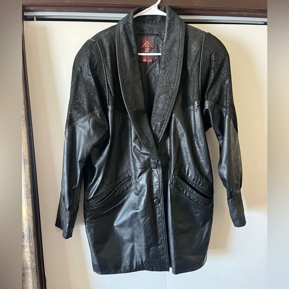 G-III Leather Paisley VINTAGE 80s/90s Jacket with Paisley Embossed Collar